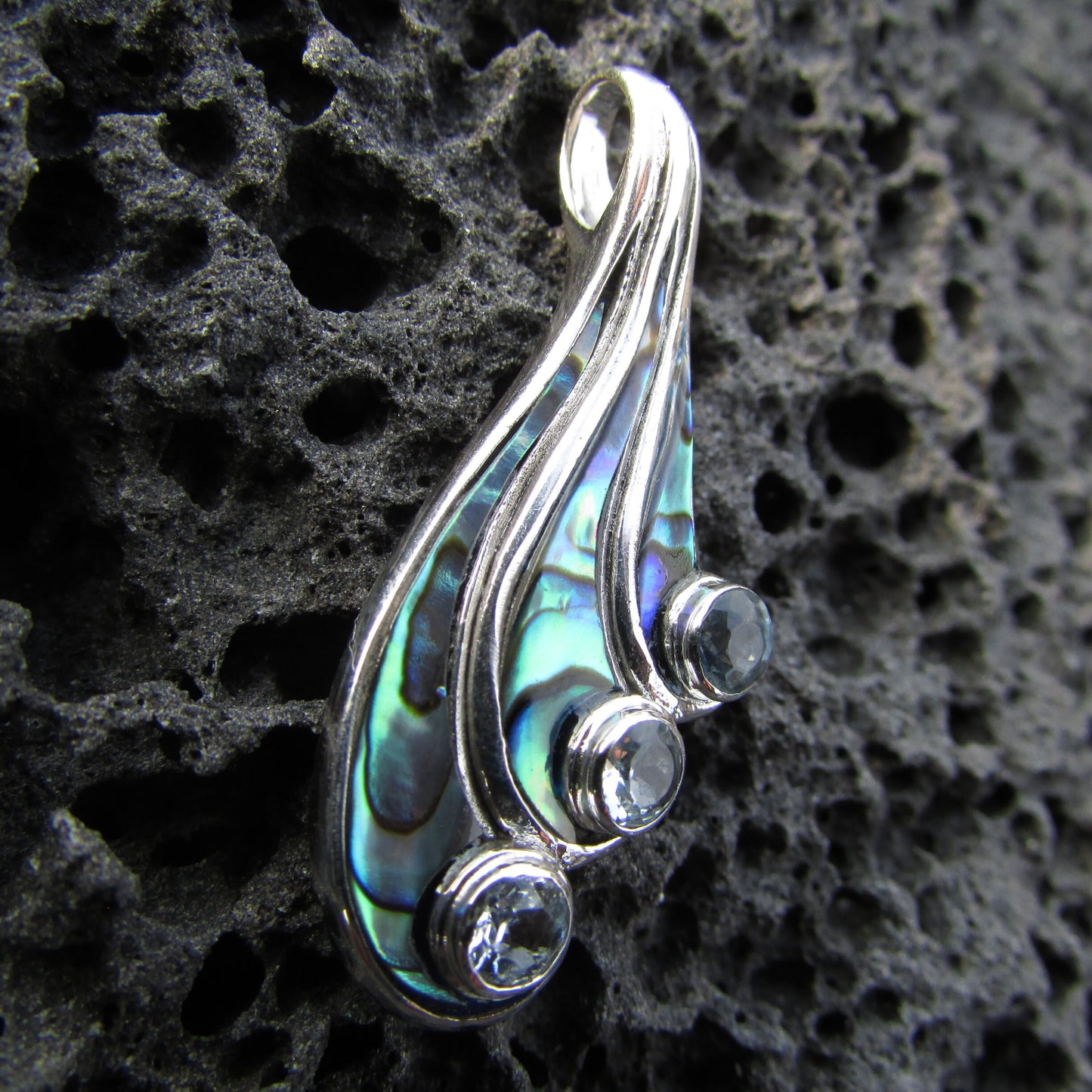 Waterfall Water Necklace Pendant | Blue Topaz | Abalone Paua Shell | Sterling Silver | Ocean | Beach | Gift | Jewelry | Handmade | Unique