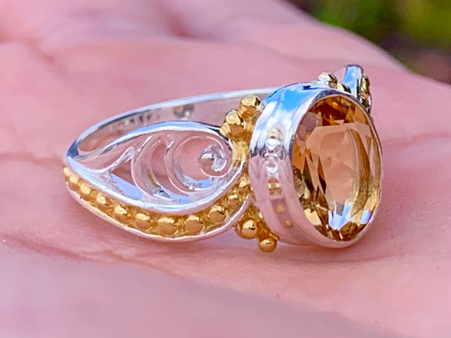 Citrine Wave Ring. Silver, Gold.