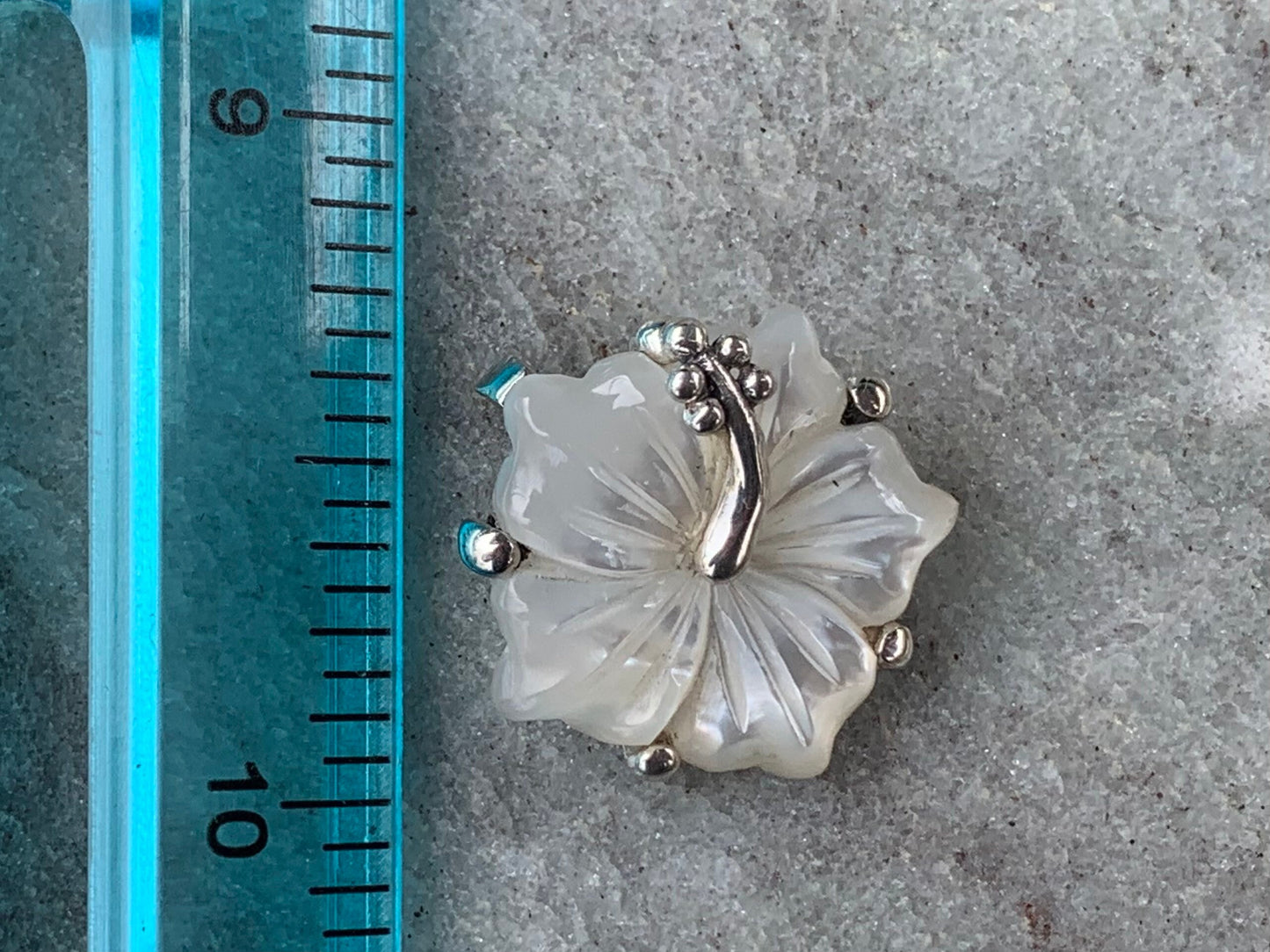 Hibiscus Flower Necklace Pendant. Hawaiian State Flower. Sterling Silver, Mother of Pearl