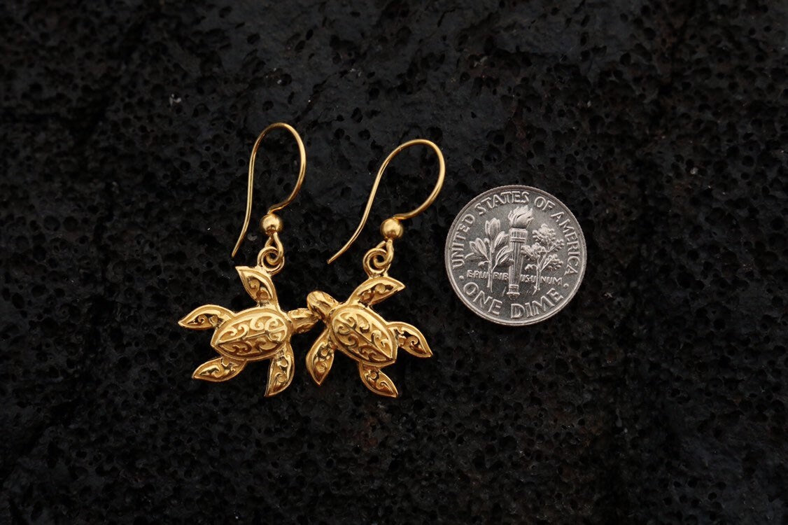 18K Gold Vermeil Tutrtle Earrings .