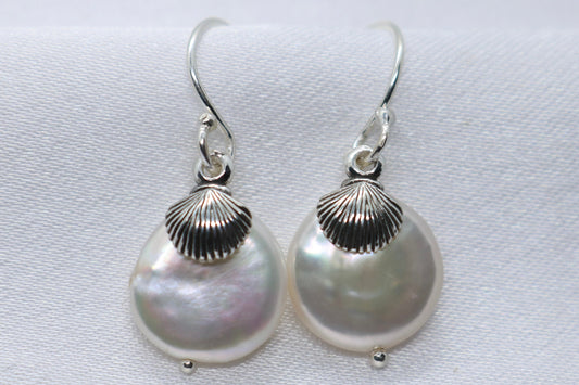 Sea Shell Pearl Silver Earrings Jewelry