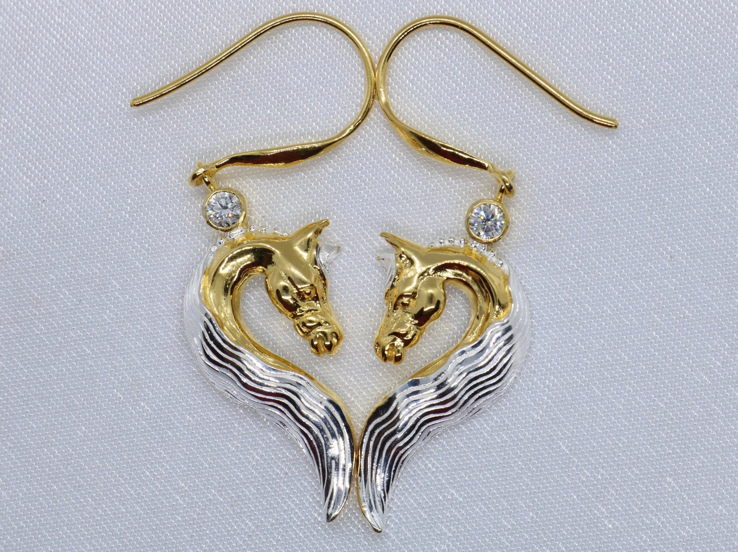 Horses Heart Earrings. 3mm Diamond, or Zircon. 18K Gold Vermeil, Silver.