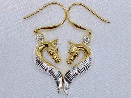 Horses Heart Earrings. 3mm Diamond, or Zircon. 18K Gold Vermeil, Silver.