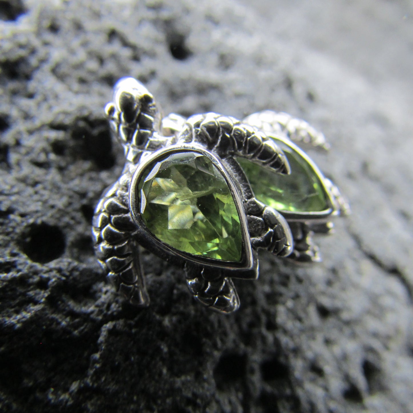 Sea Turtle Stud Earrings | Sterling Silver | Peridot | Ocean | Beach | Gift | Jewelry | Handmade | Unique