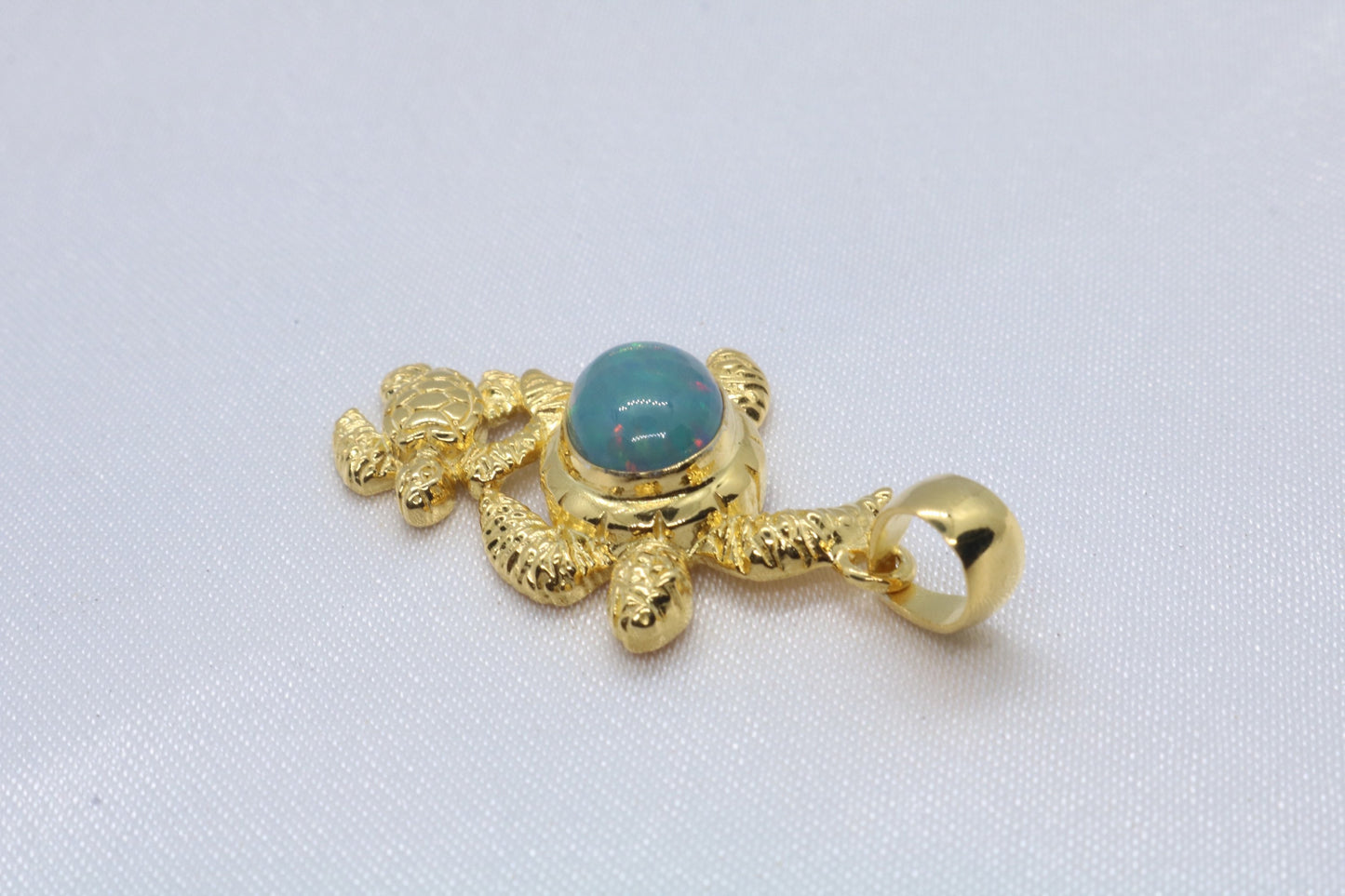 Opal Turtle Hawaiian Honu Mom and Baby 18k Gold Vermeil Necklace Pendant