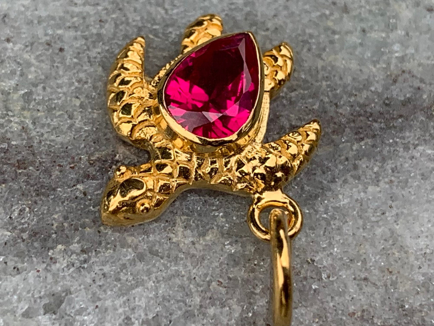 18k gold vermeil ruby turtle charm necklace pendant.