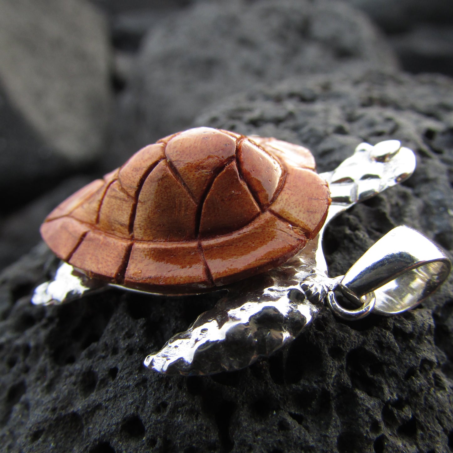 Sea Turtle Necklace Pendant Medium | Sterling Silver | Hawaiian Koa Wood | Ocean | Beach | Gift | Jewelry | Handmade | Unique