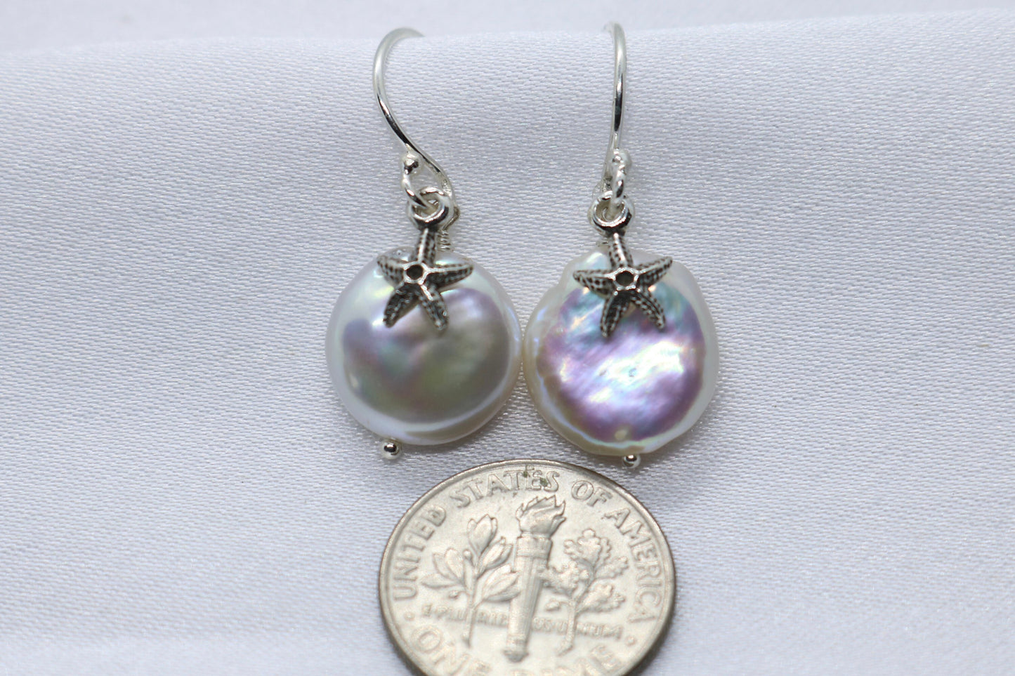 Starfish Pearl Earrings Charm Coin Silver Jewelry