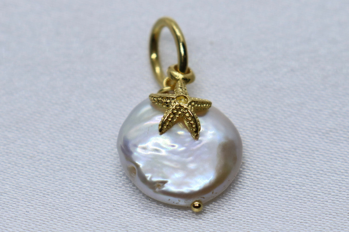 Starfish Pearl Charm Coin 18k Vermeil Gold Pendant Necklace