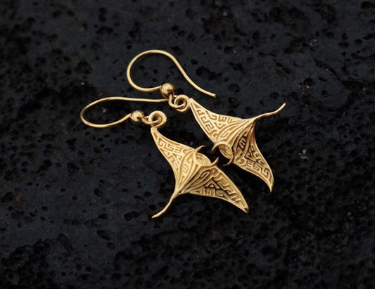 18K Gold Vermeil Manta Ray Earrings.