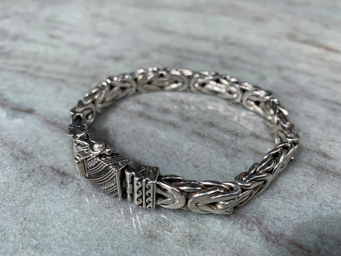 Hawaiian Tribal Byzantine Bracelet, 9mm. Sterling Silver.