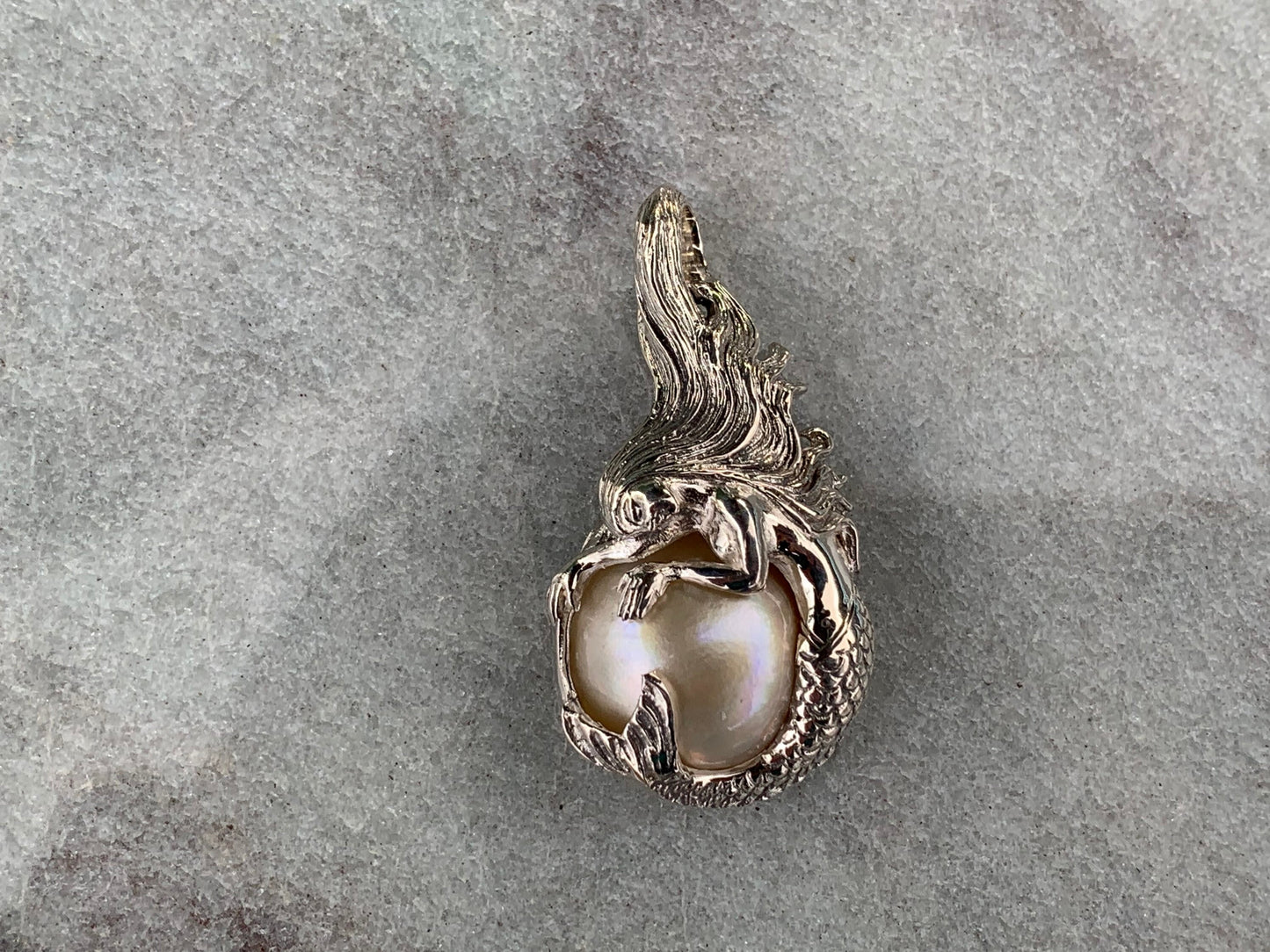 Mermaid White Pearl Mabe Silver Pendant Necklace