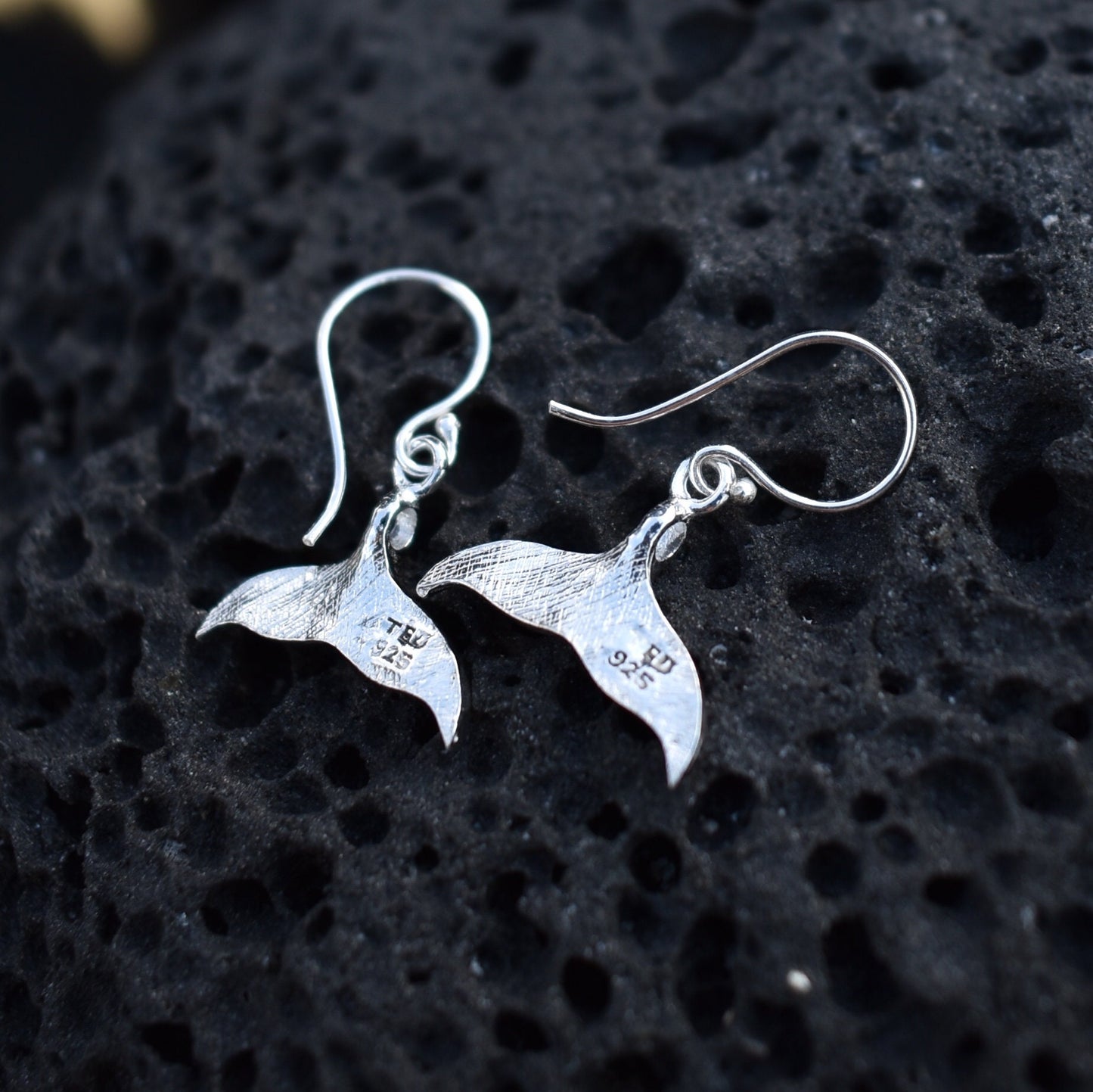 Whale Tail Earrings. Sterling Silver. Beach Jewelry.