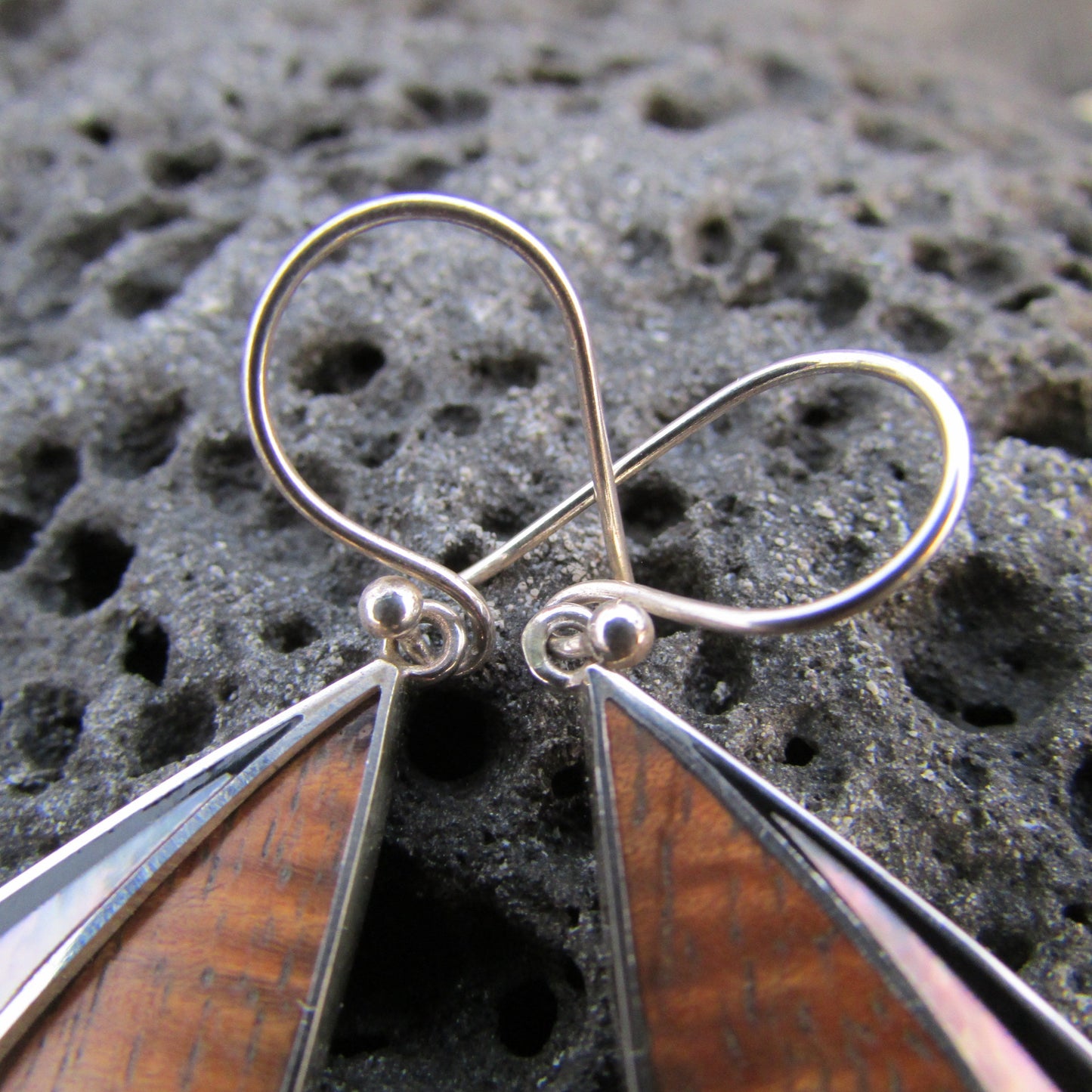 Teardrop Earrings | Ouster Shell | Hawaiian Koa Wood | Sterling Silver | Gift | Jewelry | Handmade | Unique
