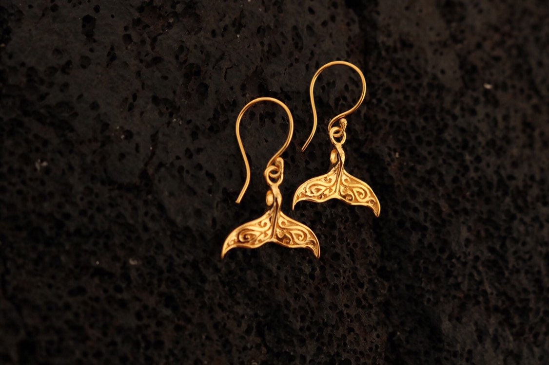18K Gold Vermeil Whale Tail Earrings.