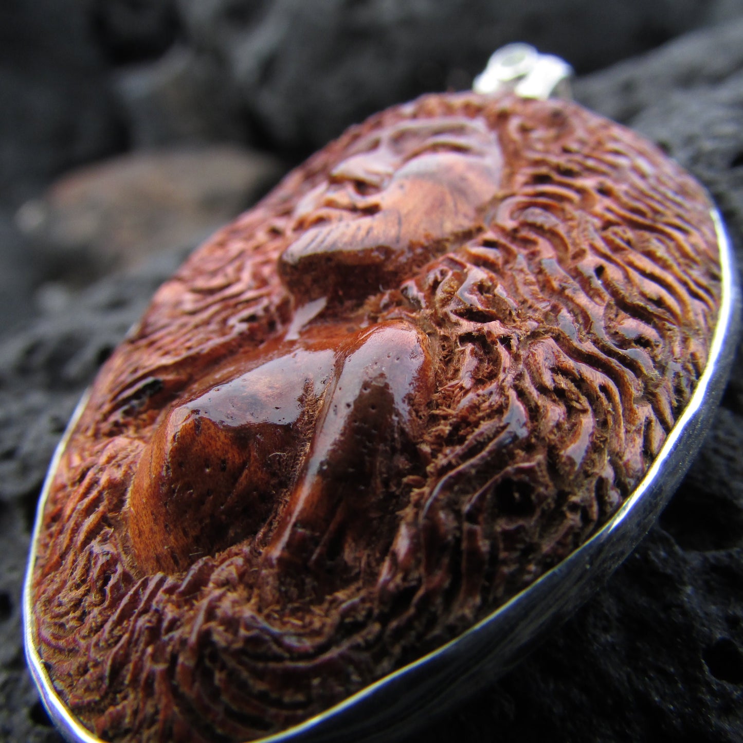 Hawaii Volcano Goddess Pele Carved Pendant Necklace | Rare Koa Wood | Peridot | Sterling Silver | Fire | Gift | Jewelry | Handmade