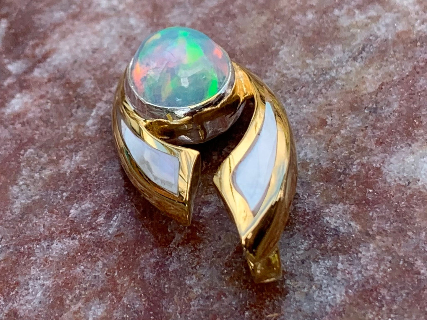 Opal Wave Hawaiian Nalu 18K Gold Vermeil Mother of Pearl Necklace Pendant