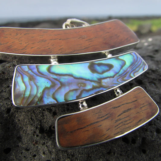 Zen Necklace Pendant | Koa Wood | Abalone Paua Shell | Sterling Silver | Gift | Jewelry | Handmade | Unique