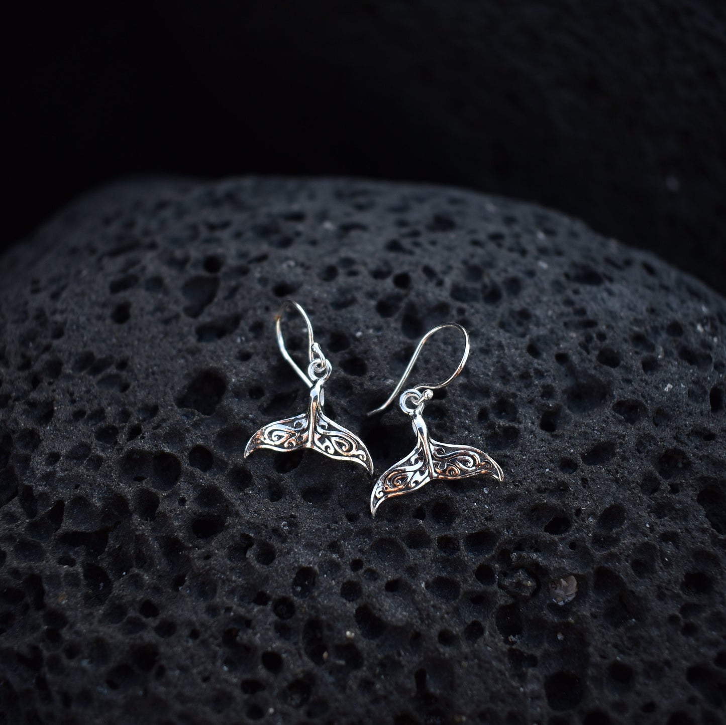Whale Tail Earrings. Sterling Silver. Beach Jewelry.