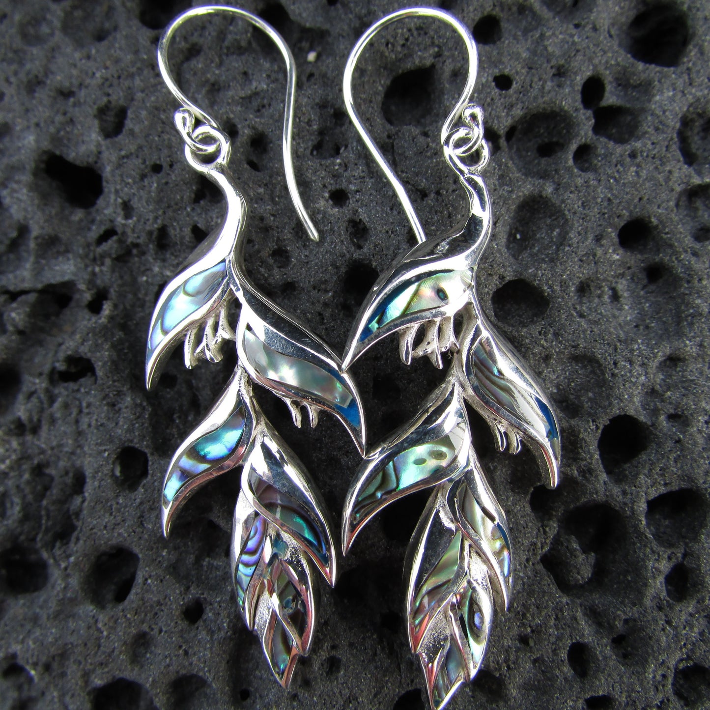 Heliconia Flower Earrings | Paua Abalone Shell | Sterling Silver | Nature | Gift | Jewelry | Handmade | Unique