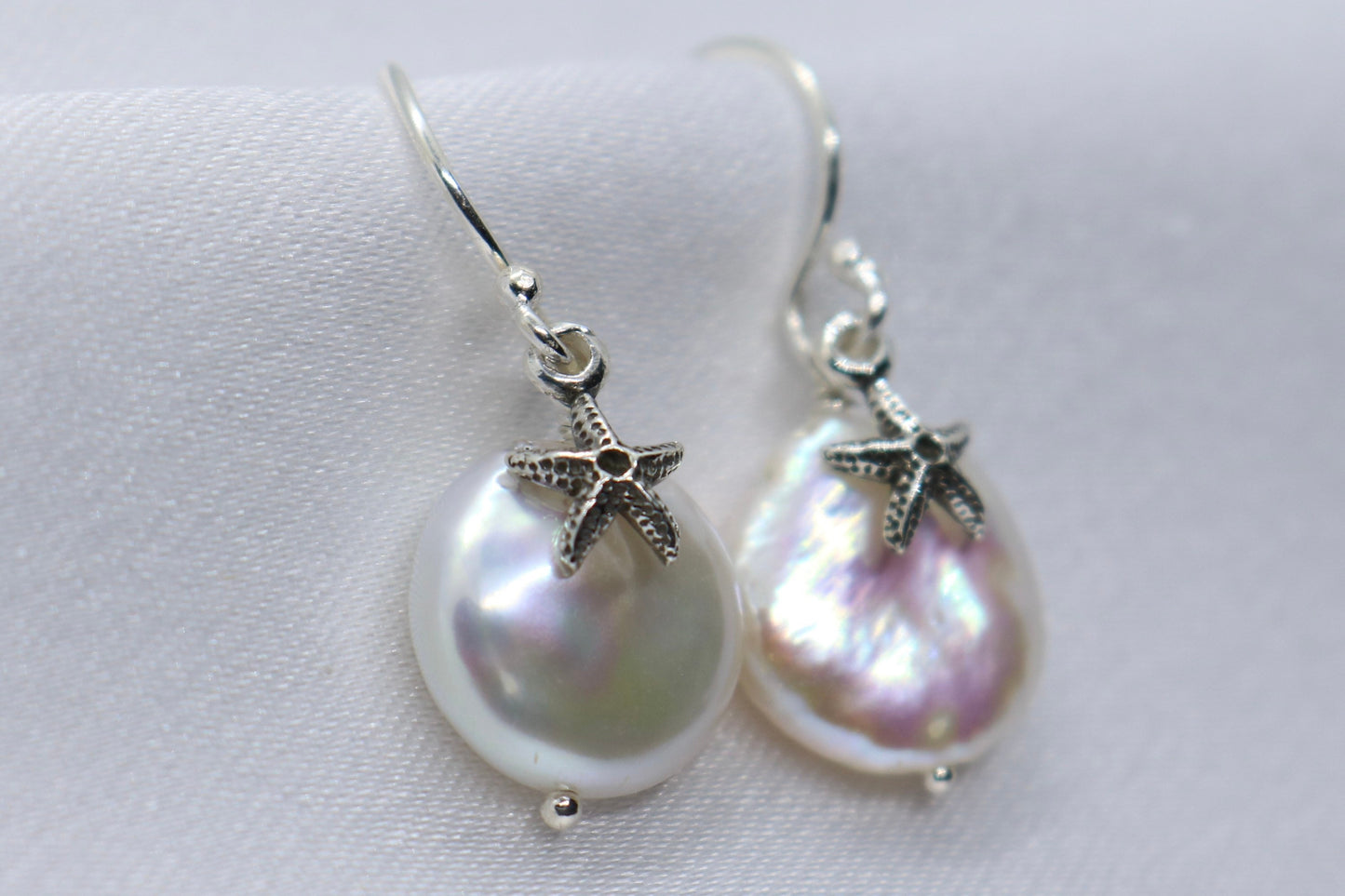 Starfish Pearl Earrings Charm Coin Silver Jewelry