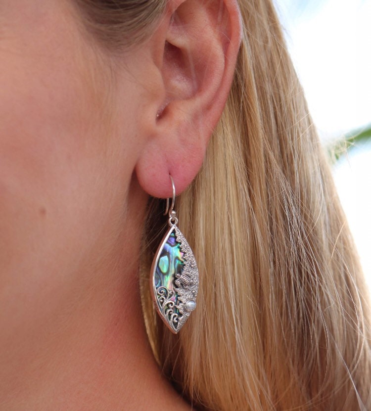 Sea Turtle Wave Earrings | Paua Abalone Shell | Sterling Silver | Ocean | Beach | Gift | Jewelry | Handmade | Unique