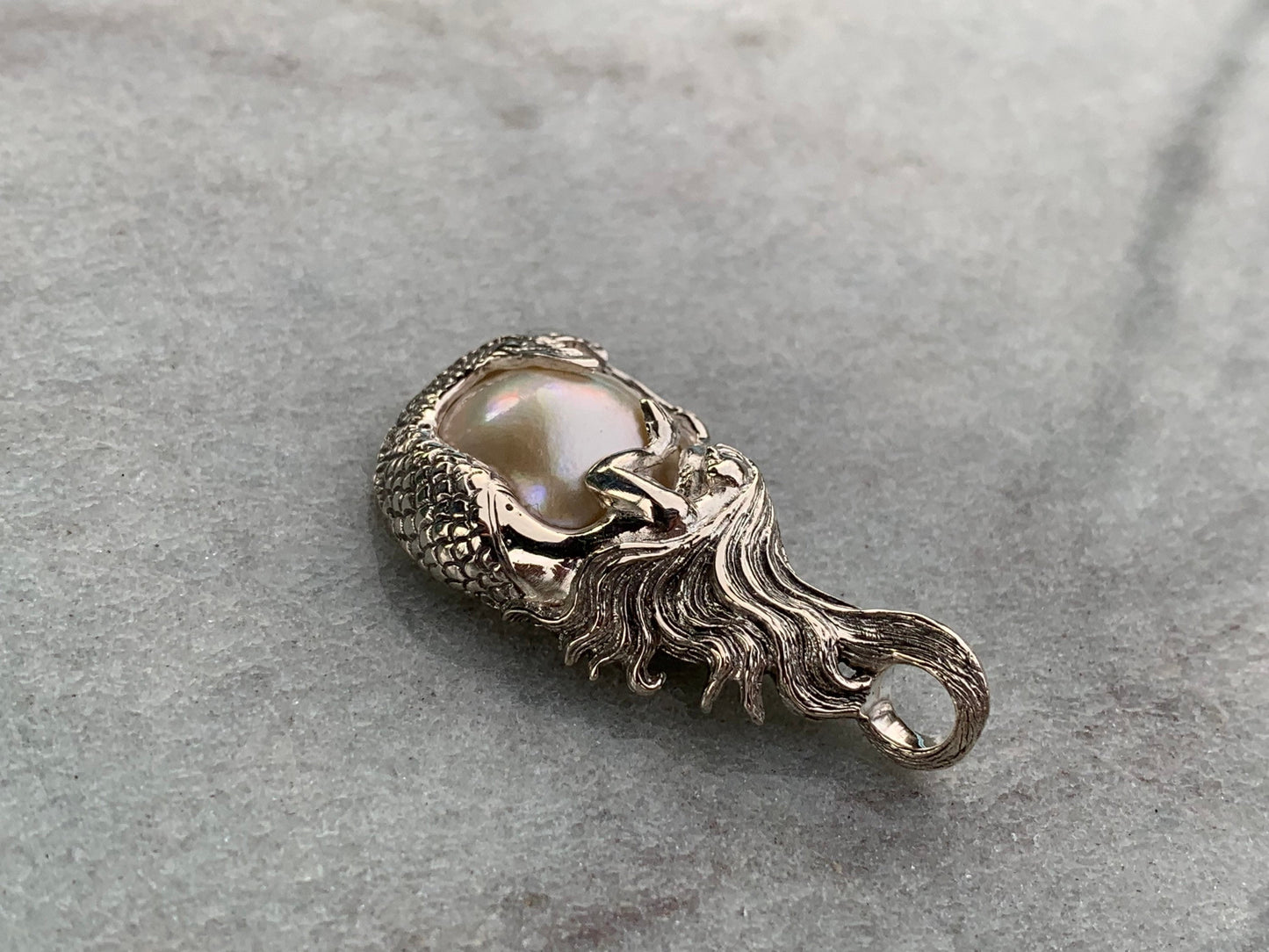 Mermaid White Pearl Mabe Silver Pendant Necklace