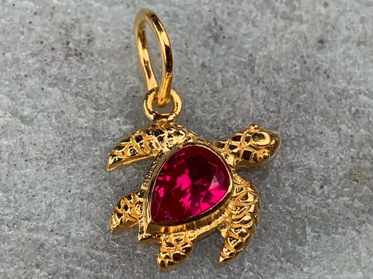 18k gold vermeil ruby turtle charm necklace pendant.