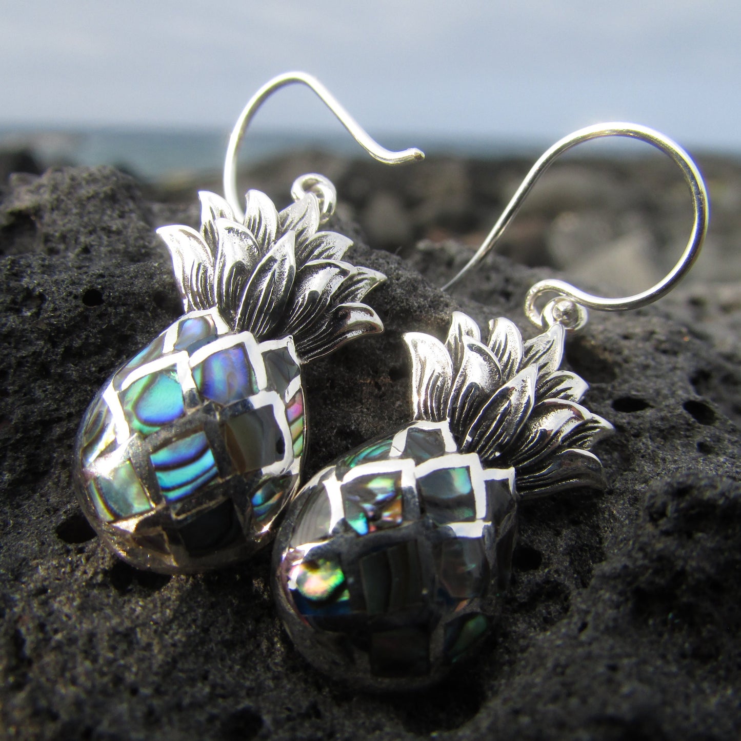 Pineapple Fruit Earrings | Paua Abalone Shell | Sterling Silver | Gift | Jewelry | Handmade | Unique
