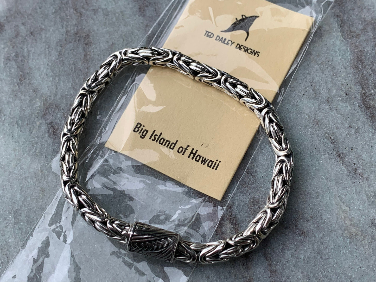 Hawaiian Tribal Byzantine Bracelet, 5mm. Sterling Silver.