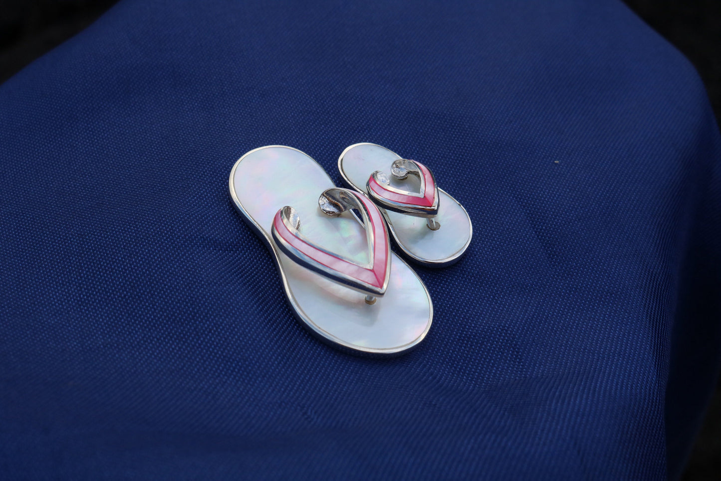 Beach Slippers Necklace Pendant . Sterling Silver, Mother of Pearl.