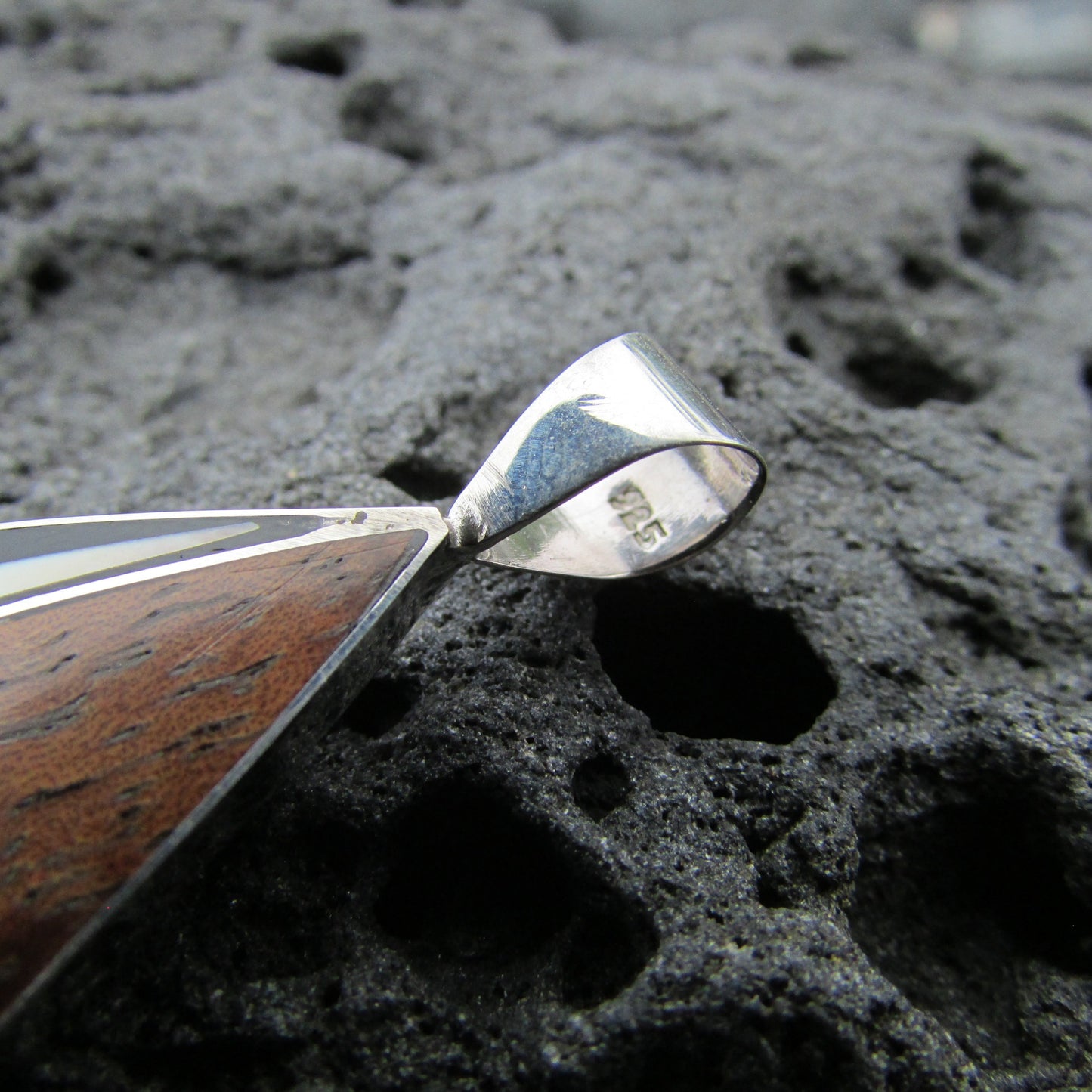 Teardrop Necklace Pendant | Black Ouster Shell | Sterling Silver | Koa Wood | Gift | Jewelry | Handmade | Unique