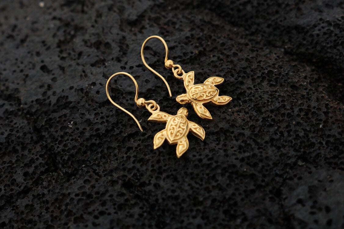 18K Gold Vermeil Tutrtle Earrings .