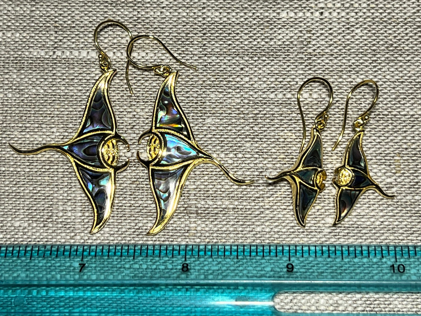 18K Gold Vermeil Manta Ray Stingray Earrings Handmade | Abalone | Paua Shell | Sterling Silver