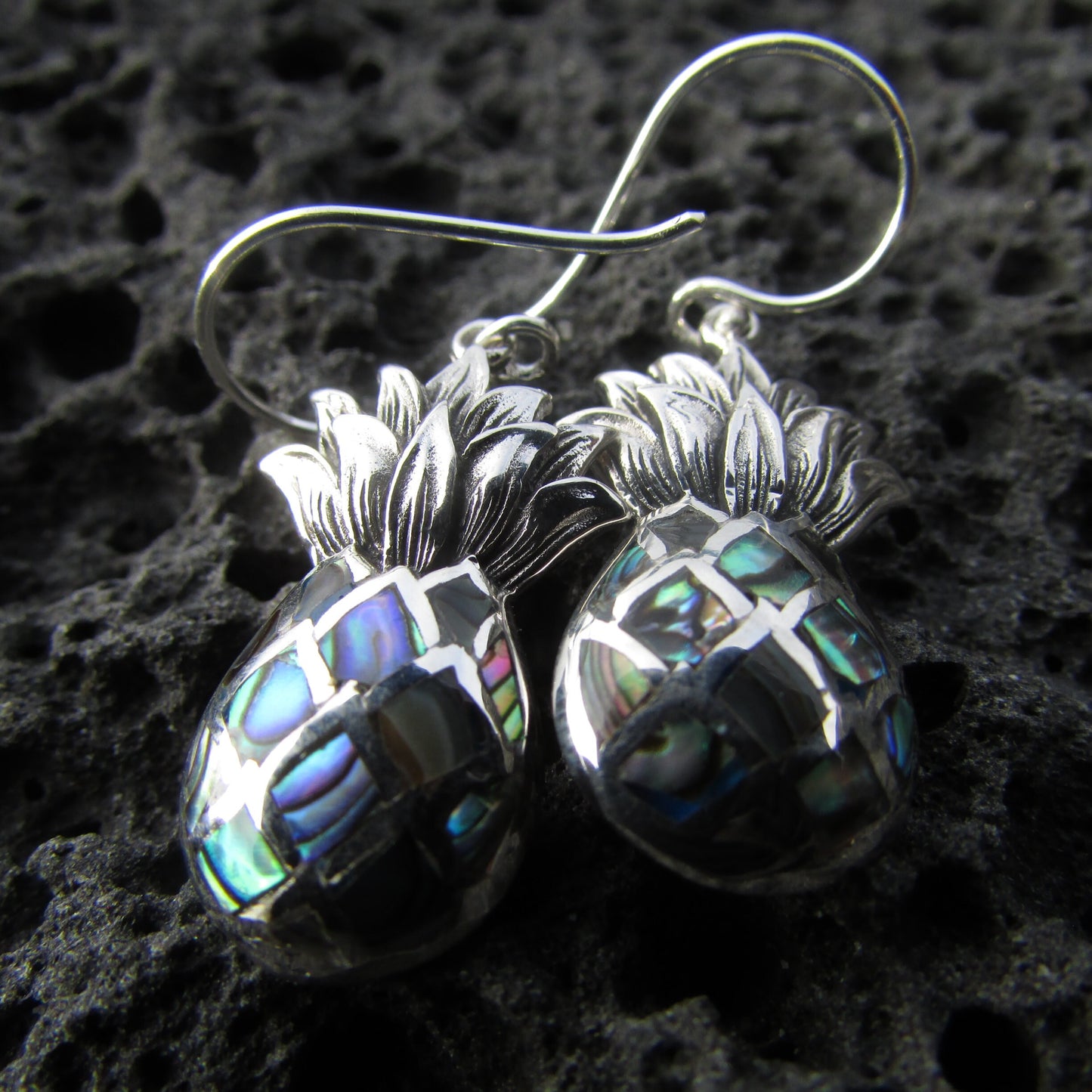 Pineapple Fruit Earrings | Paua Abalone Shell | Sterling Silver | Gift | Jewelry | Handmade | Unique
