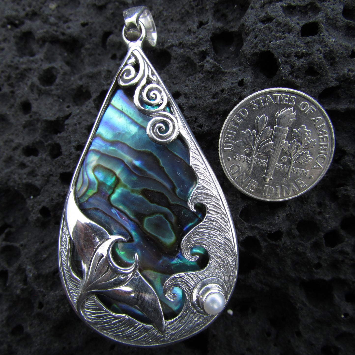 Manta Ray Wave Pendant Necklace | Stingray | Paua Abalone Shell | Sterling Silver | Ocean | Beach | Gift | Jewelry | Handmade | Unique