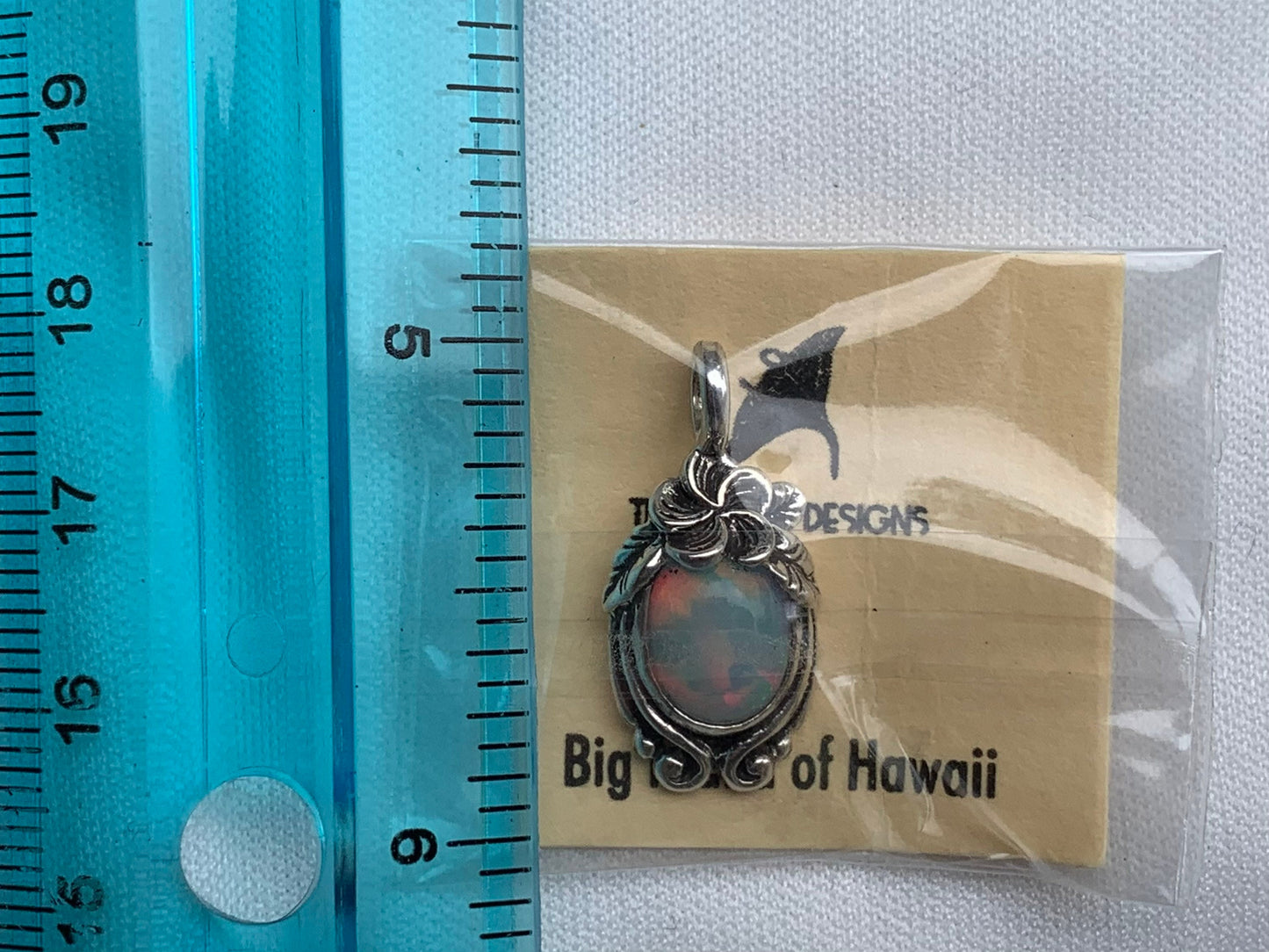 Opal Plumeria Flower Necklace Pendant. Sterling Silver.
