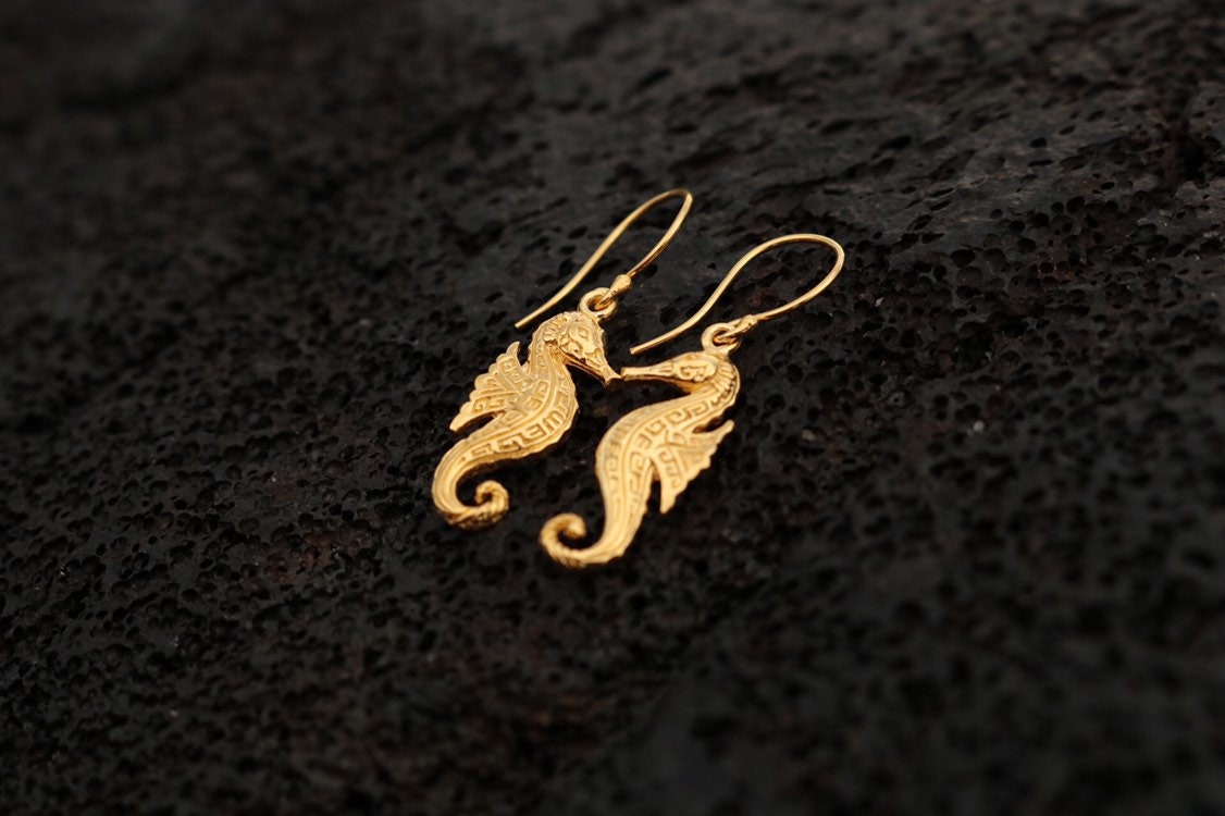 18K Gold Vermeil Seahorse Earrings.