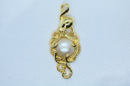 Octopus Hawaiian He’e 18k Gold Vermeil Mabe White Pearl Necklace Pendant