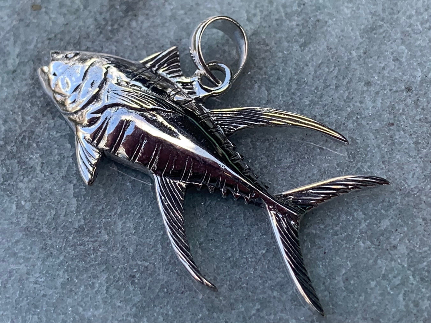 Ahi Tuna Fish Necklace Pendant Necklace. Fisherman Gift. Sterling Silver.