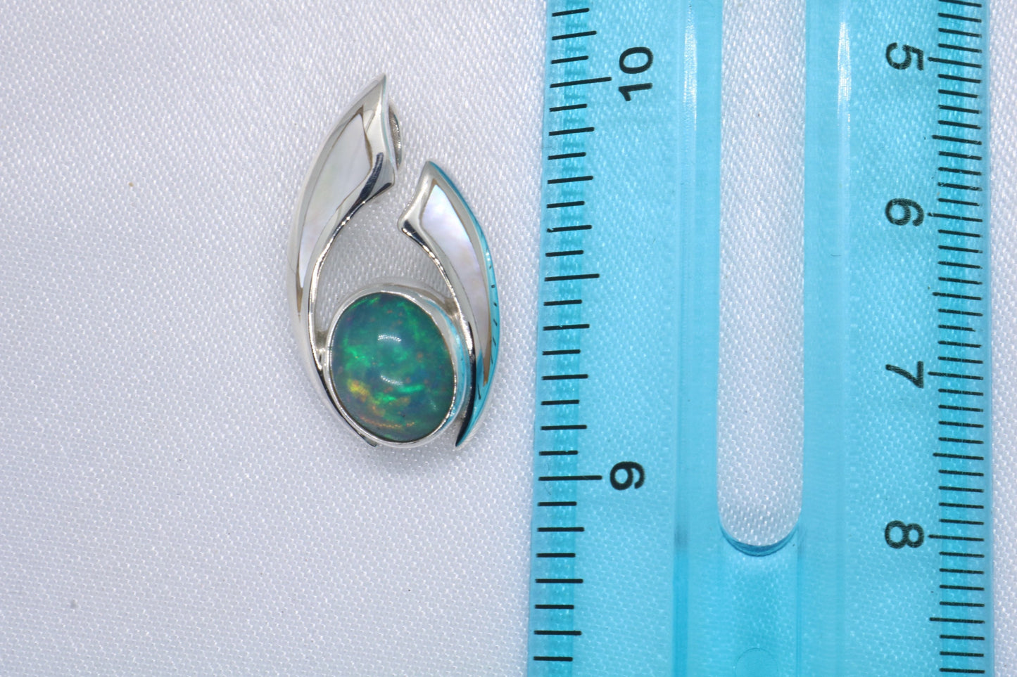 Opal Wave Hawaiian Nalu Silver Mother of Pearl Necklace Pendant