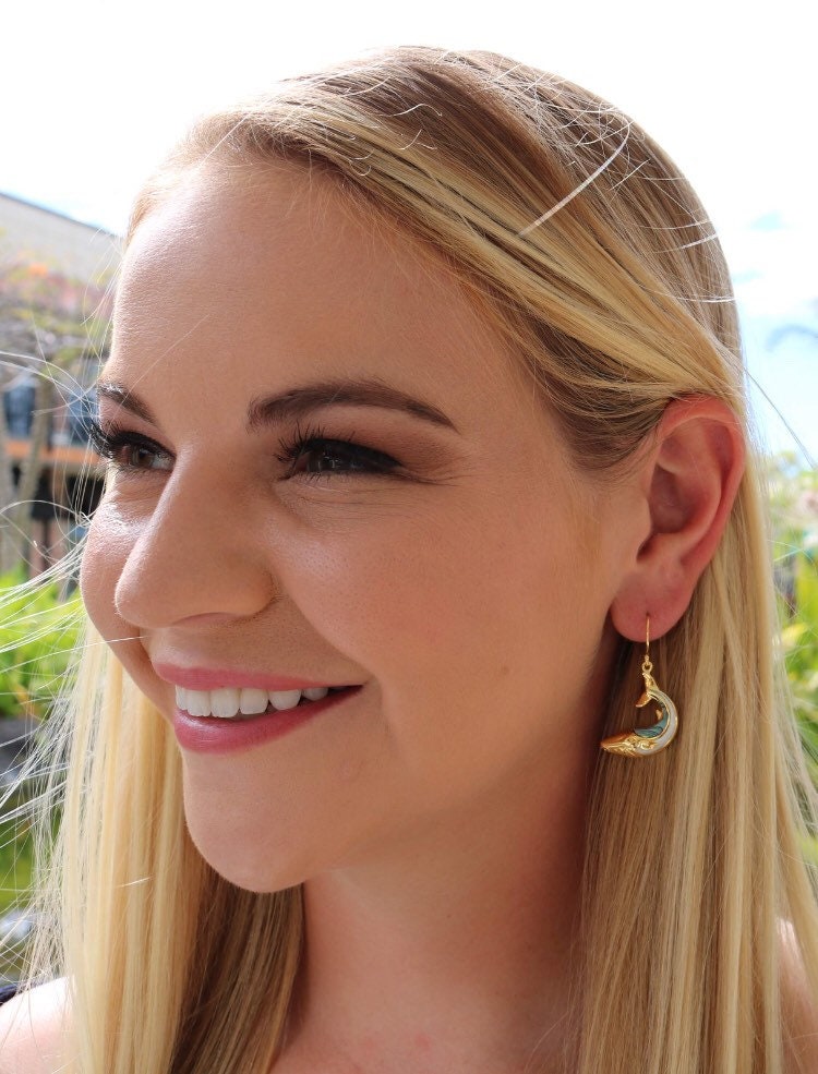18K Gold Vermeil Whale earrings. Abalone Shell. Mother of Pearl.
