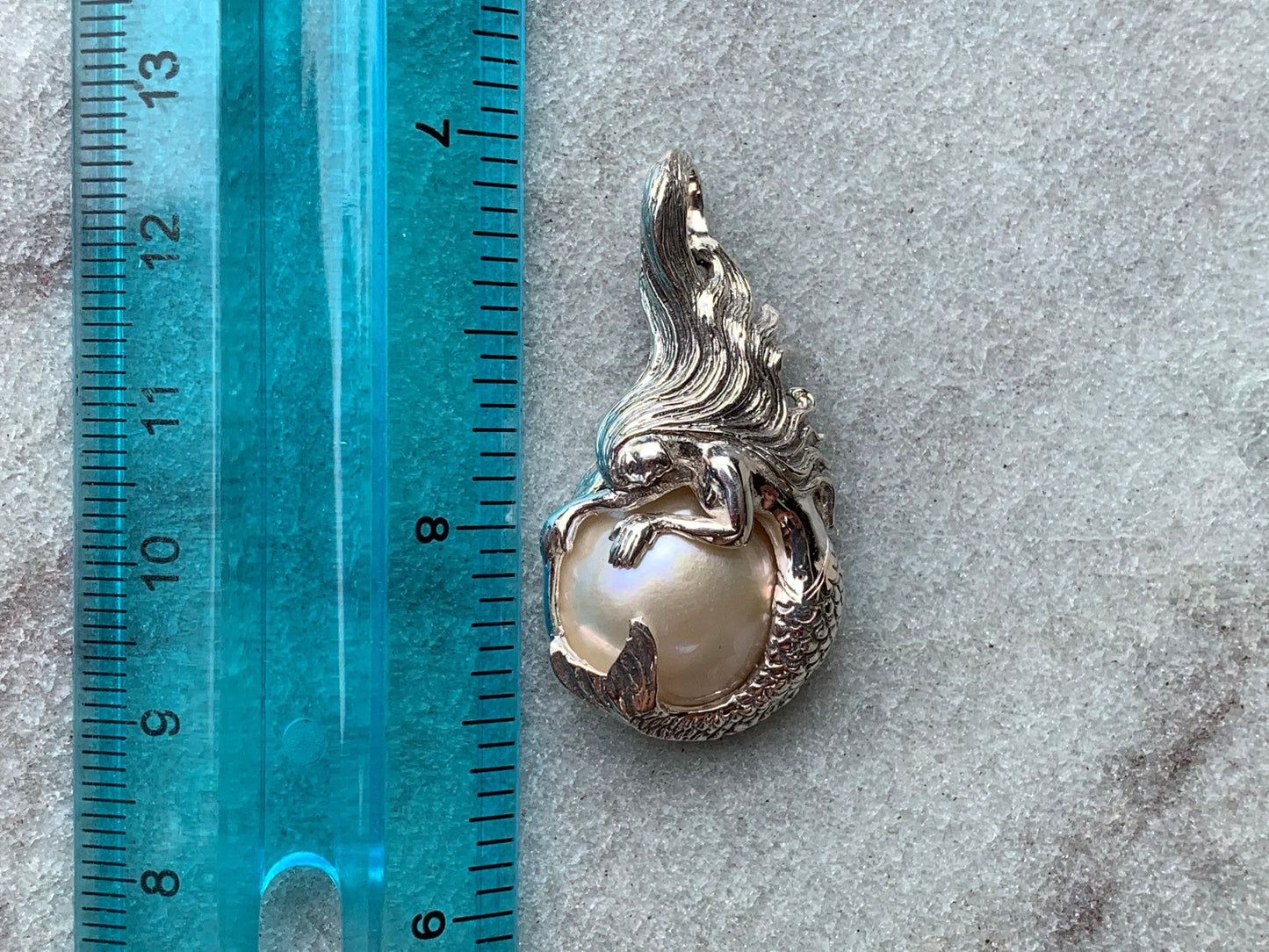 Mermaid White Pearl Mabe Silver Pendant Necklace
