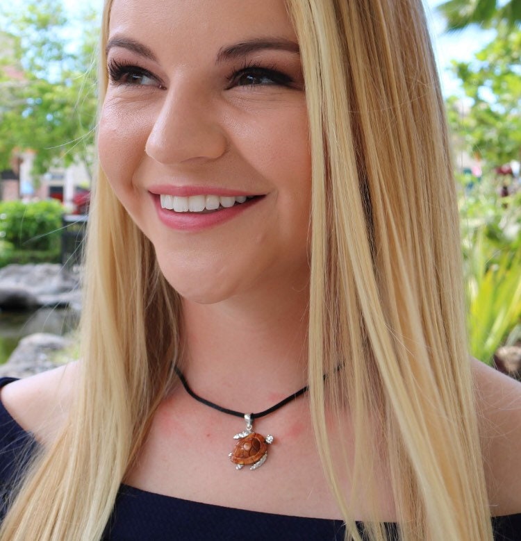 Sea Turtle Necklace Pendant Medium | Sterling Silver | Hawaiian Koa Wood | Ocean | Beach | Gift | Jewelry | Handmade | Unique