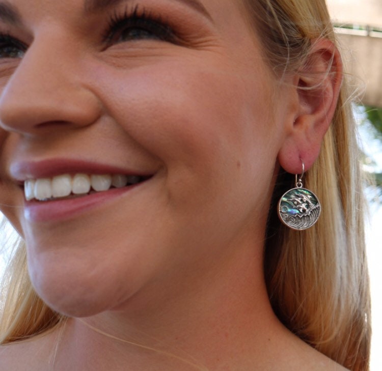 Dolphin Wave Earrings | Blue Topaz | Paua Abalone  Shell | Sterling Silver | Ocean | Beach | Gift | Jewelry | Handmade | Unique