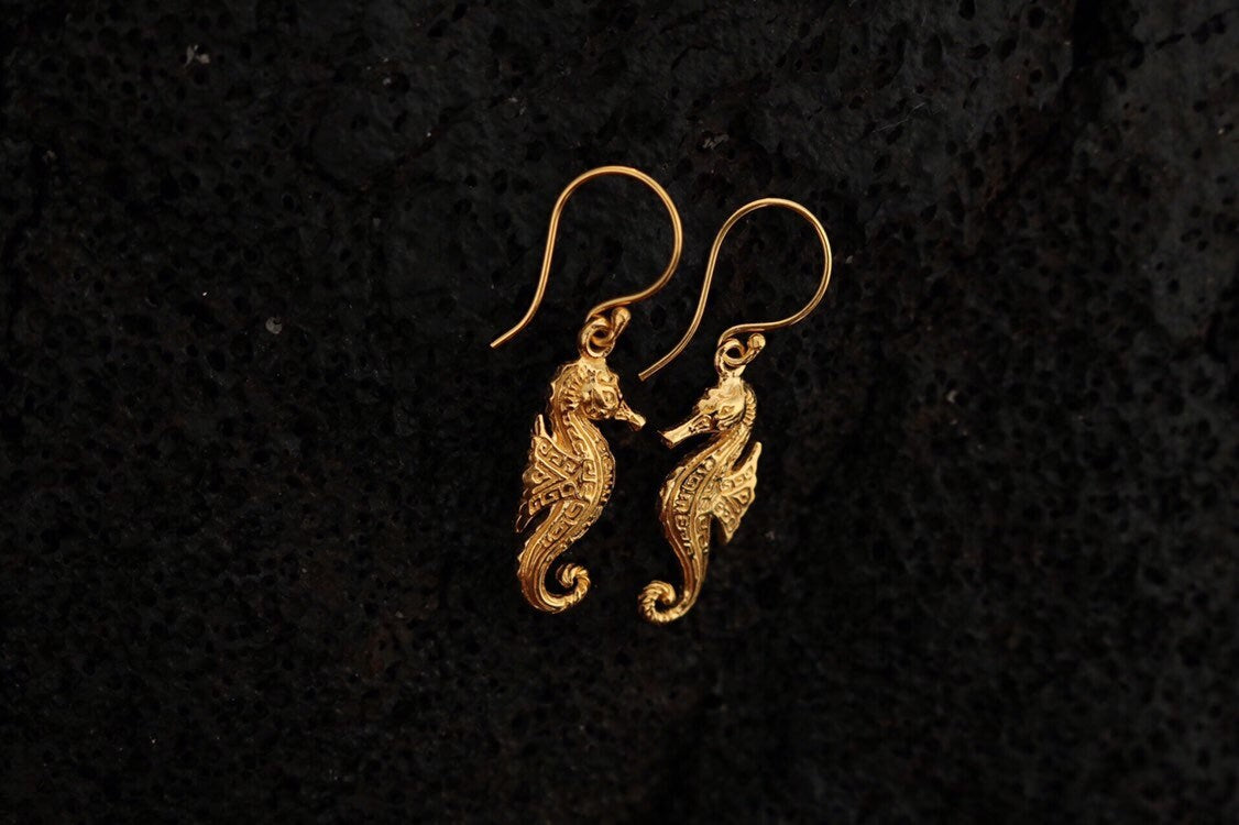 18K Gold Vermeil Seahorse Earrings.