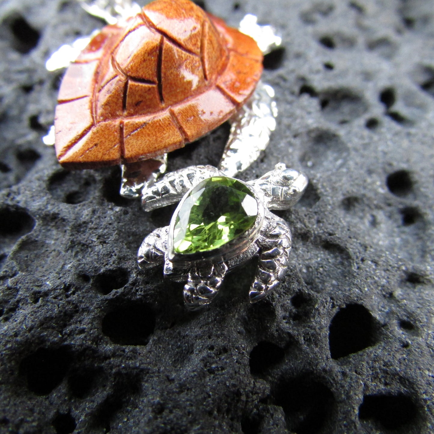 Sea Turtle Necklace Pendant | Koa Wood | Peridot | Sterling Silver | Ocean | Beach | Gift | Jewelry | Handmade | Unique