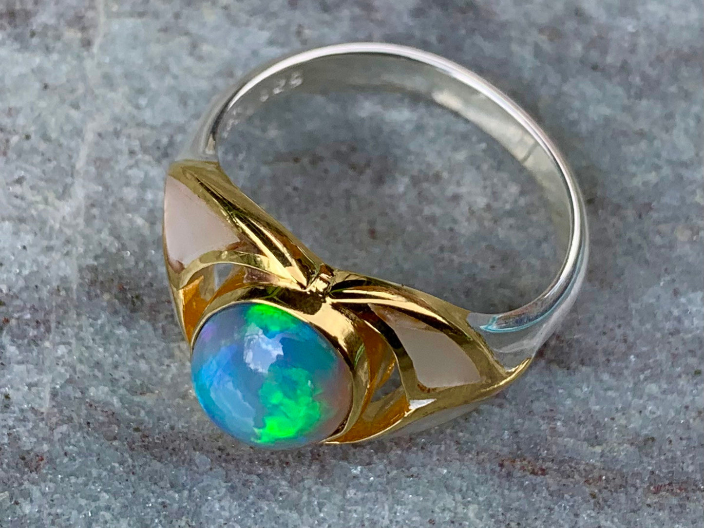 Opal Ocean Wave 18k Gold Vermeil and Silver, Mother of Pearl Ring