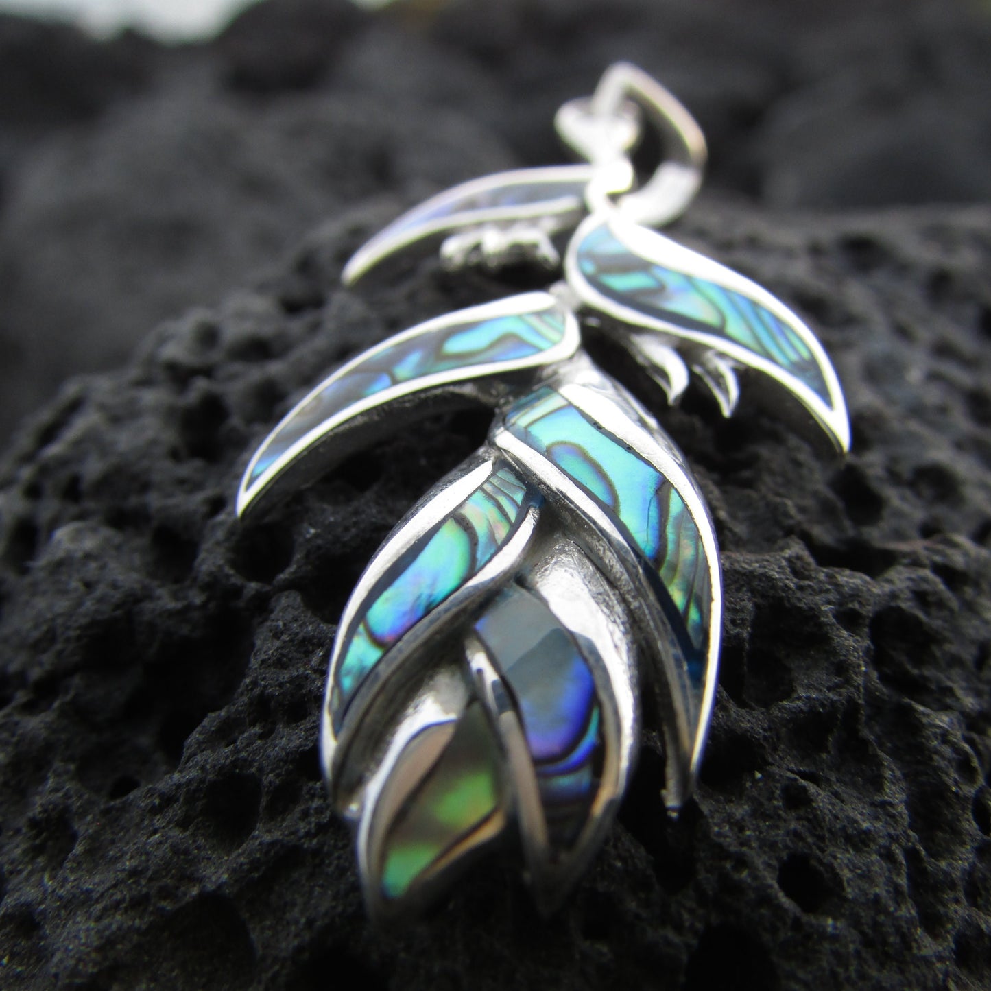 Heliconia Flower Necklace Pendant | Paua Abalone Shell | Sterling Silver | Ocean | Beach | Gift | Jewelry | Handmade | Unique