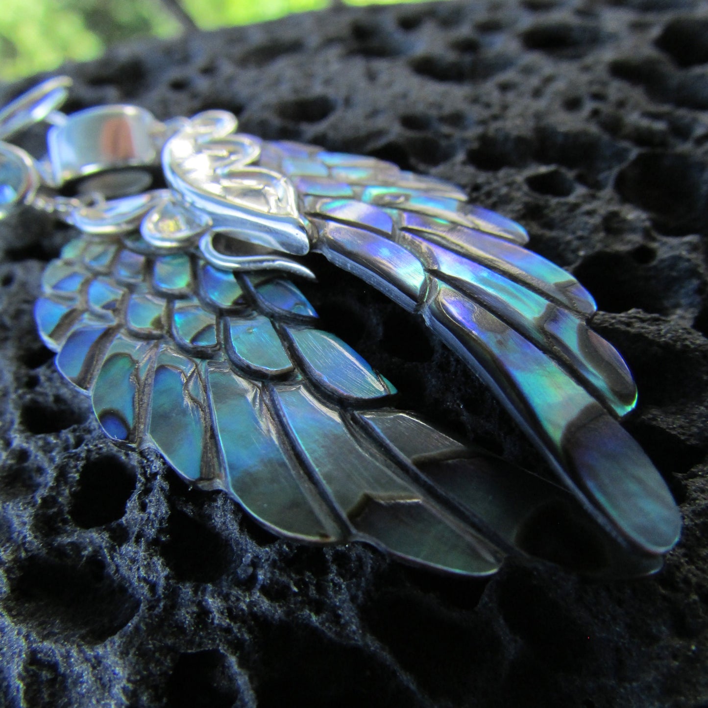 Angel Wings Earrings | Paua Abalone Shell | Sterling Silver | Blue Topaz | Gift | Jewelry | Handmade | Unique